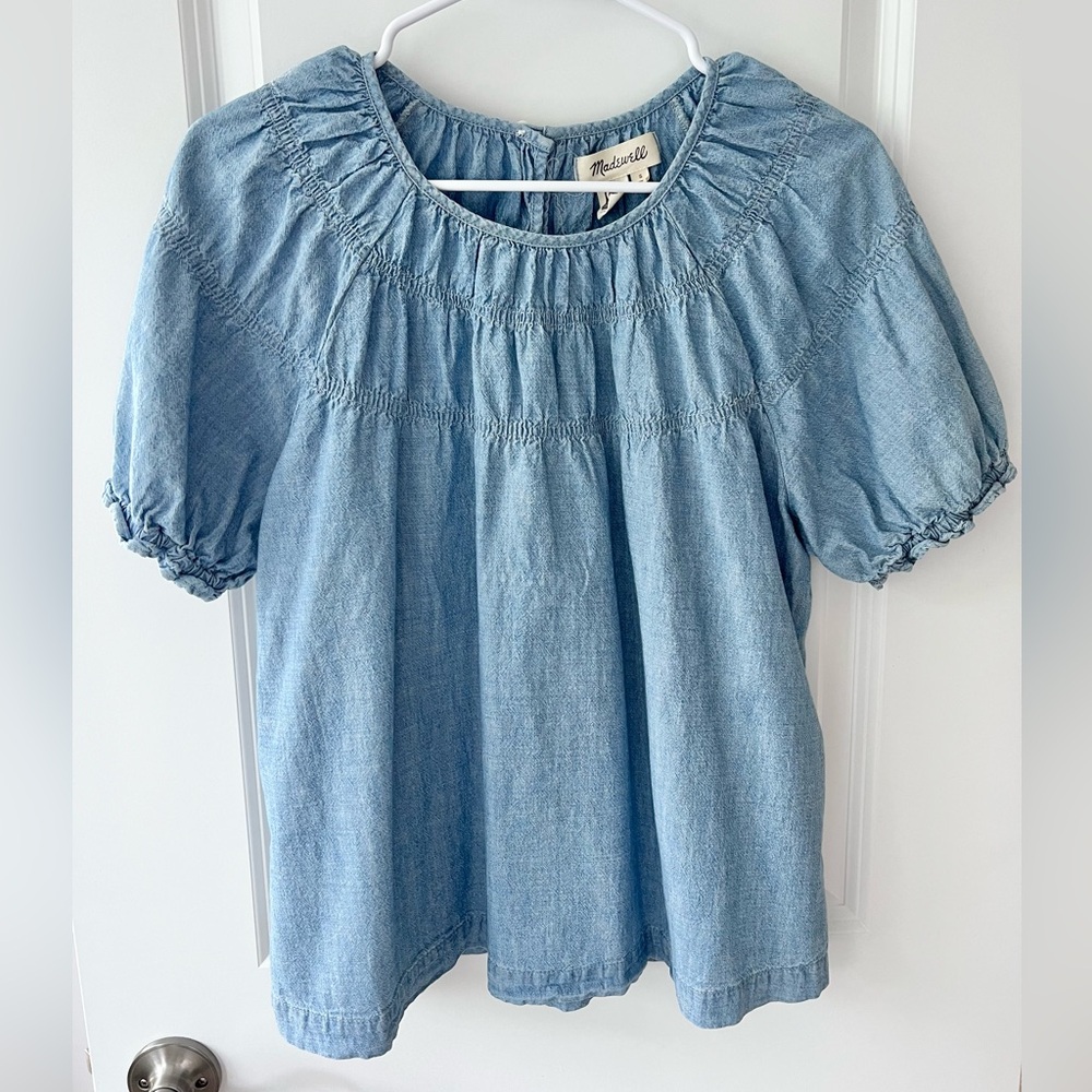 Madewell Denim Shirred Puff-Sleeve Top